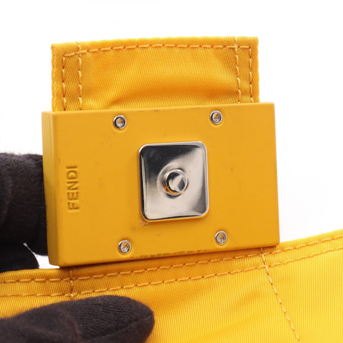 Fendi Shoulder Baguette Bucket Messenger Yellow Nylon Leather — view 5