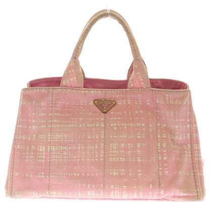 Prada Canapa Triangle Logo Canvas Tote Bag Pink
