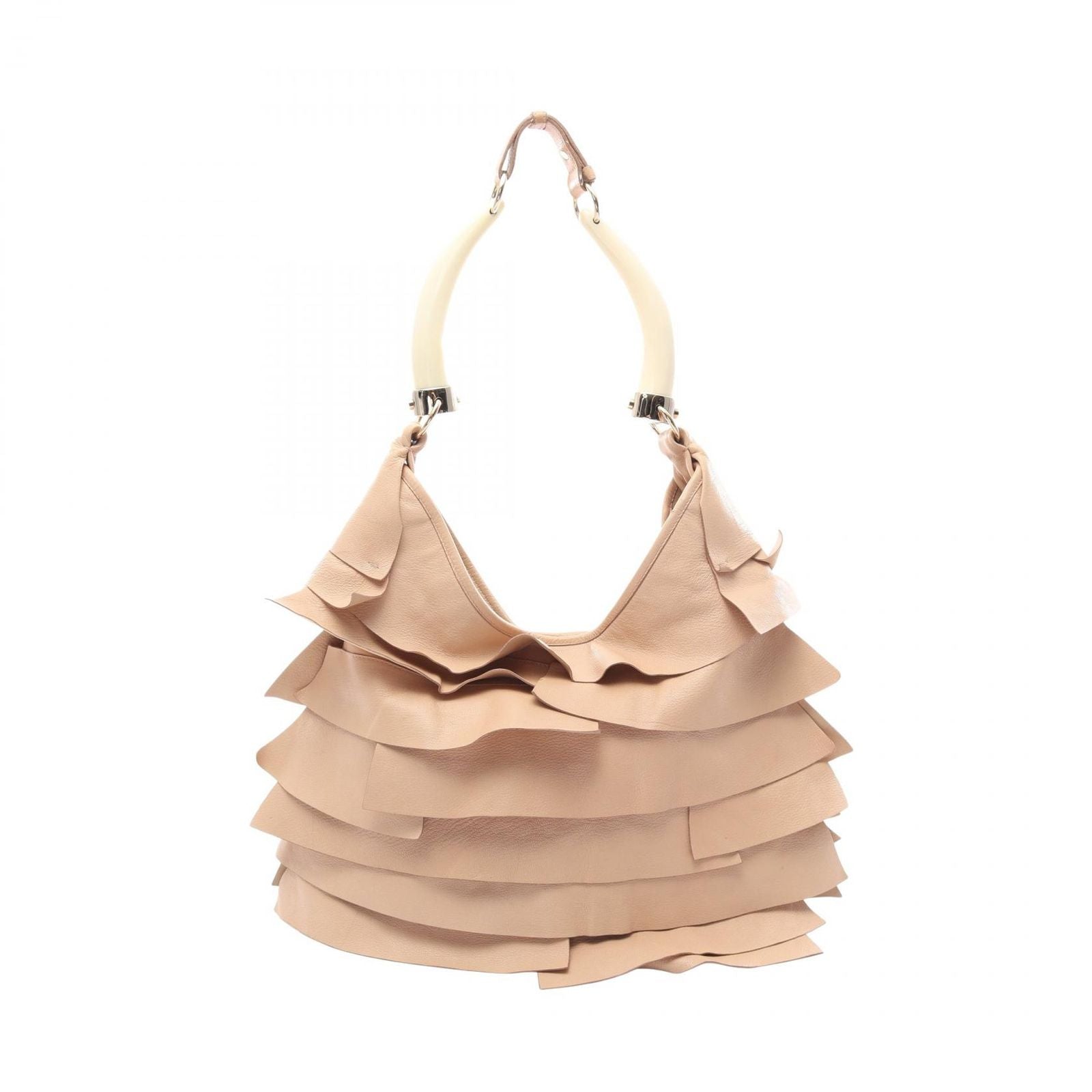 Saint Laurent Shoulder Bag Tropez Beige Leather Ruffle