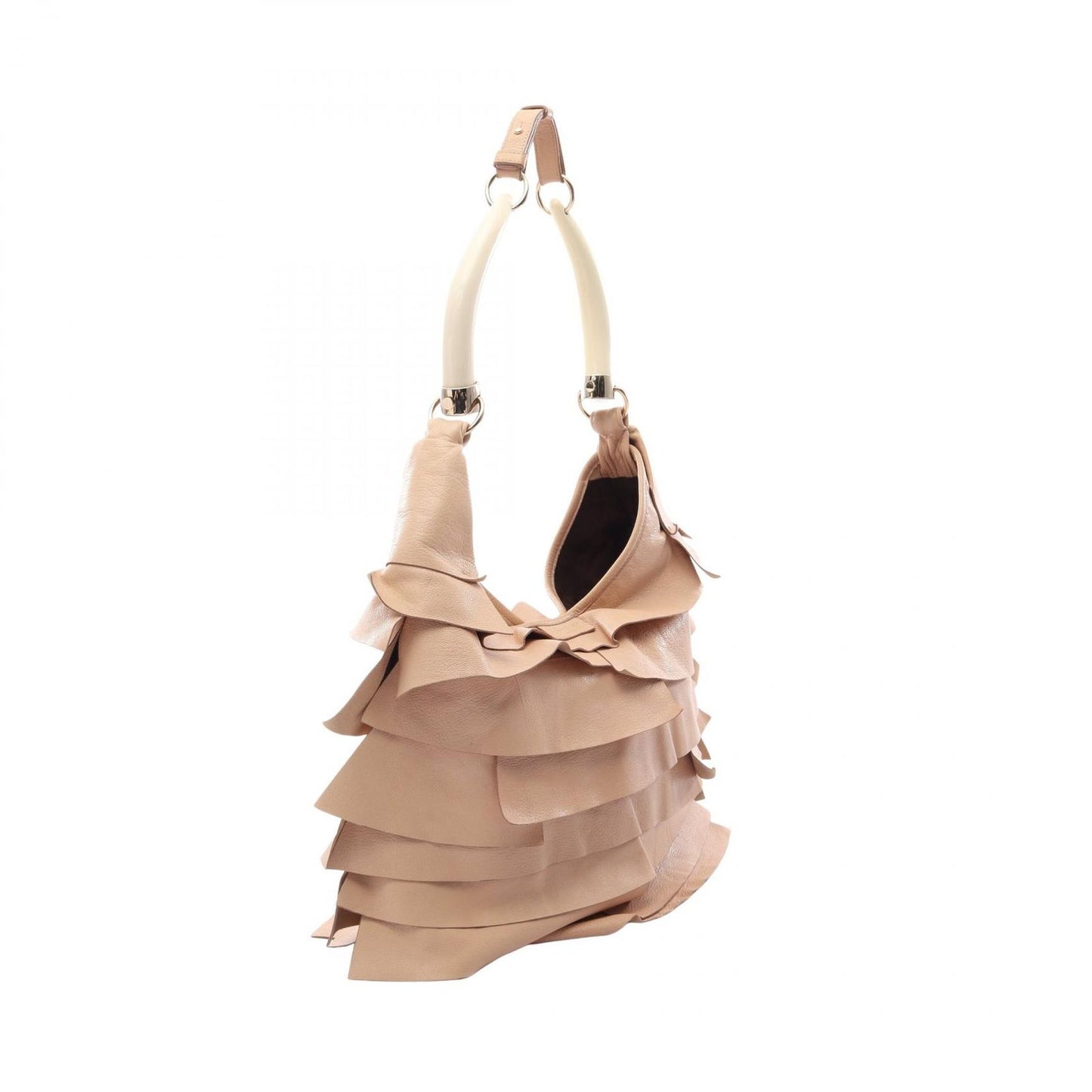 Saint Laurent Shoulder Bag Tropez Beige Leather Ruffle — view 2