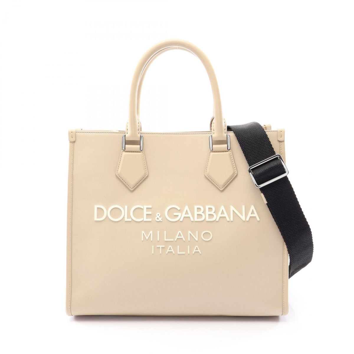 Dolce & Gabbana Tote Bag Logo Shopping Small 2-Way Beige Nylon Leather