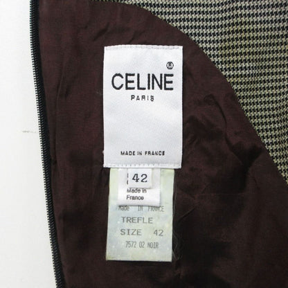 Celine Suit Set Dress Teil Jacket Houndstooth Logo Plate with Belt Vintage Black — view 7