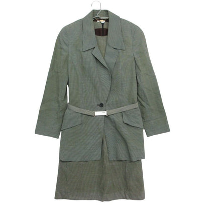 Celine Suit Set Dress Teil Jacket Houndstooth Logo Plate with Belt Vintage Black