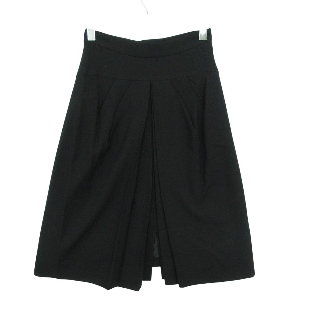 Chanel Skirt Tuck Slit Knee Length Wool Vintage Black