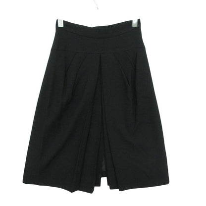 Chanel Skirt Tuck Slit Knee Length Wool Vintage Black