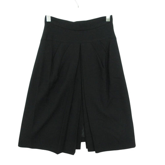 Chanel Skirt Tuck Slit Knee Length Wool Vintage Black