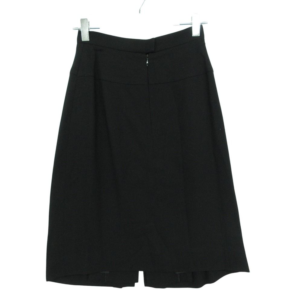 Chanel Skirt Tuck Slit Knee Length Wool Vintage Black — view 2