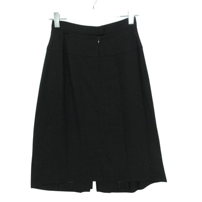 Chanel Skirt Tuck Slit Knee Length Wool Vintage Black — view 2