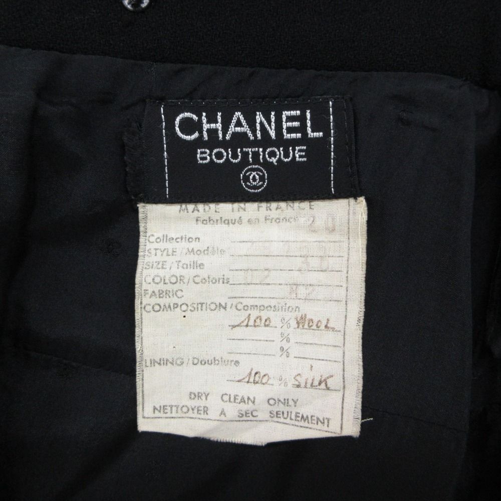 Chanel Skirt Tuck Slit Knee Length Wool Vintage Black — view 5