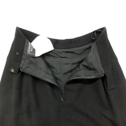 Chanel Skirt Tuck Slit Knee Length Wool Vintage Black — view 4
