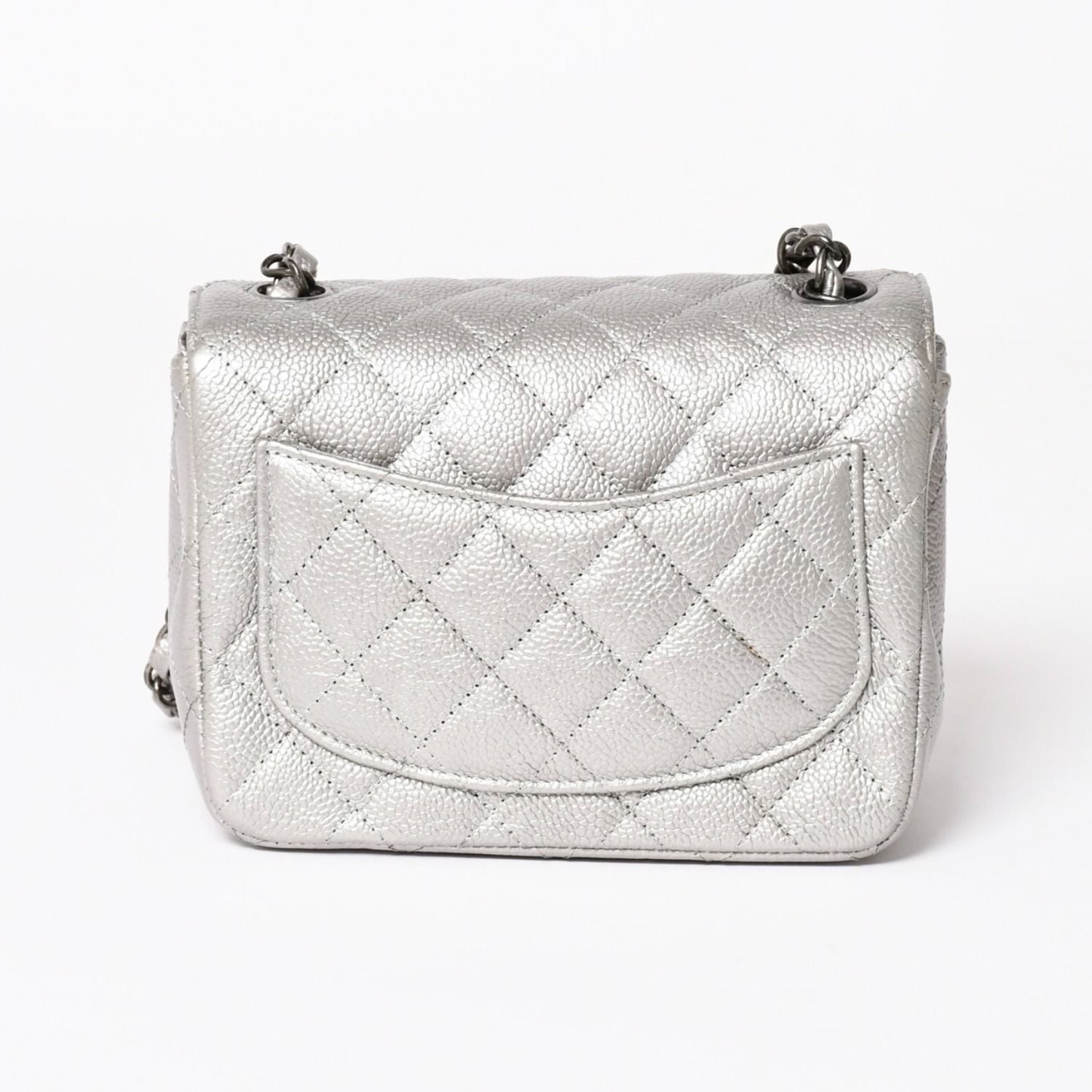 Chanel Mini Quilted 17 S Flap S Chain Shoulder Bag CC Logo Caviar Leather Silver — view 2