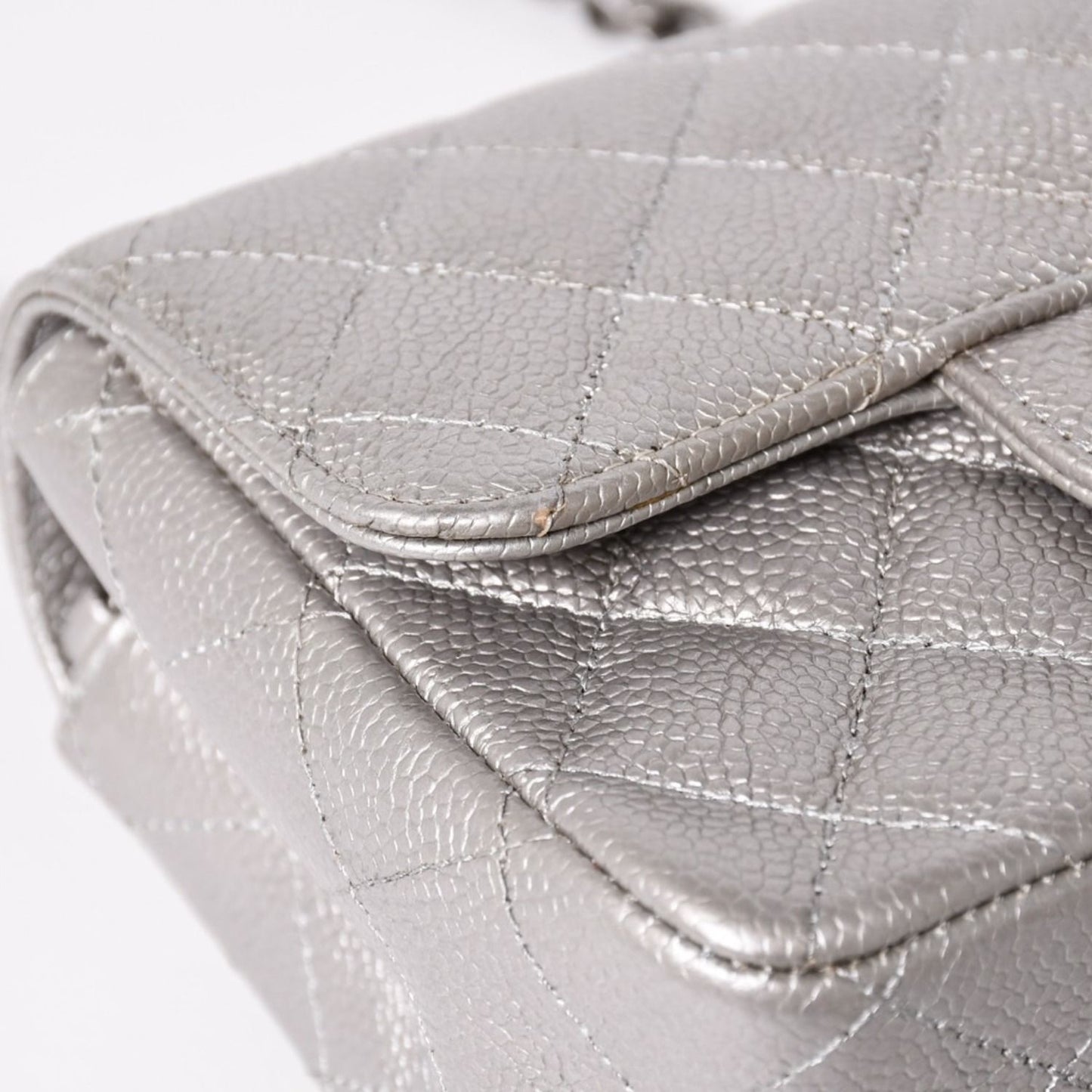 Chanel Mini Quilted 17 S Flap S Chain Shoulder Bag CC Logo Caviar Leather Silver — view 6