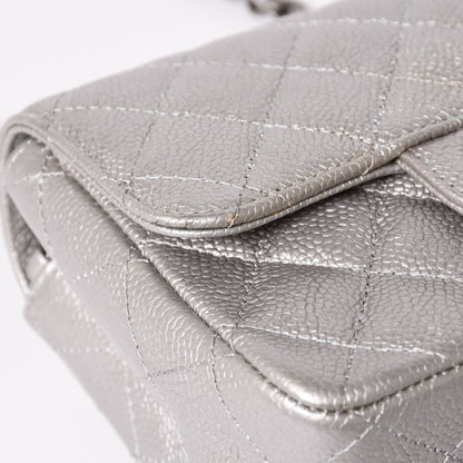 Chanel Mini Quilted 17 S Flap S Chain Shoulder Bag CC Logo Caviar Leather Silver — view 6