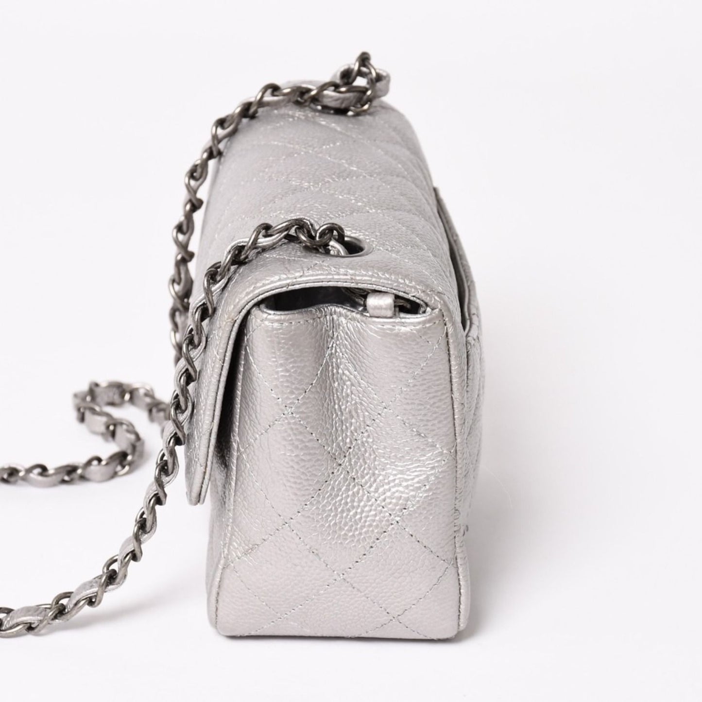 Chanel Mini Quilted 17 S Flap S Chain Shoulder Bag CC Logo Caviar Leather Silver — view 4