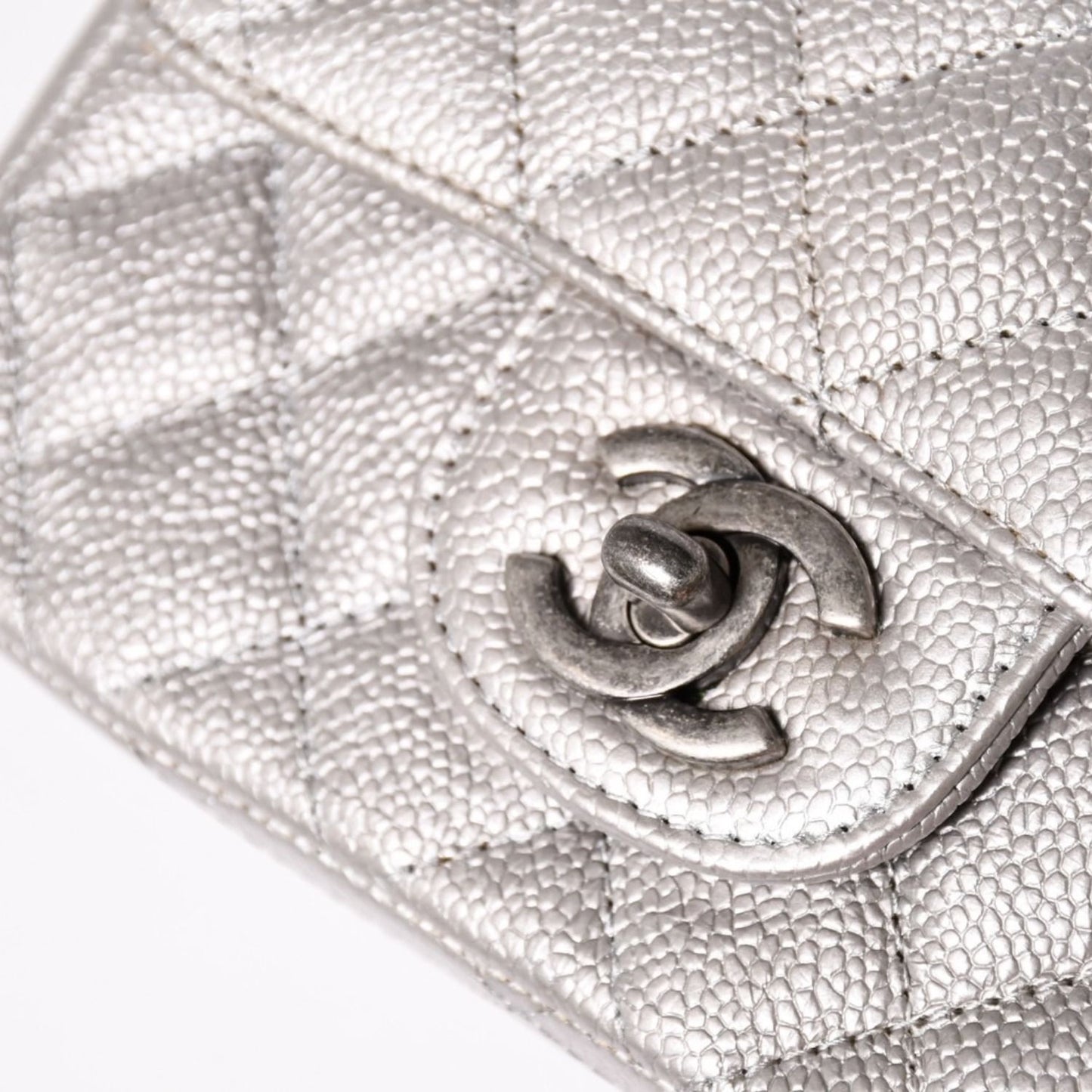 Chanel Mini Quilted 17 S Flap S Chain Shoulder Bag CC Logo Caviar Leather Silver — view 5