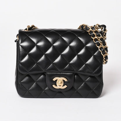 Chanel Mini Quilted 17 S Flap S Chain Shoulder Bag CC Logo Lambskin Black