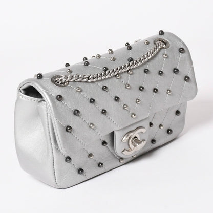 Chanel Chevron Stud Wars Chain Shoulder Bag CC Logo Calfskin Silver — view 3