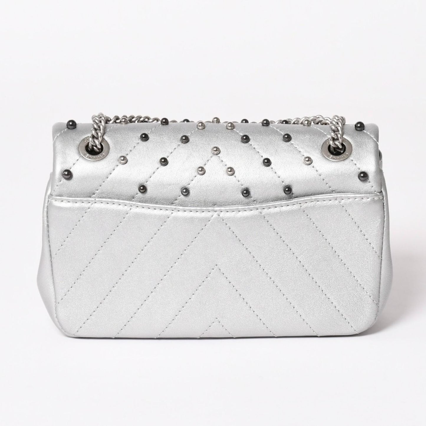 Chanel Chevron Stud Wars Chain Shoulder Bag CC Logo Calfskin Silver — view 2