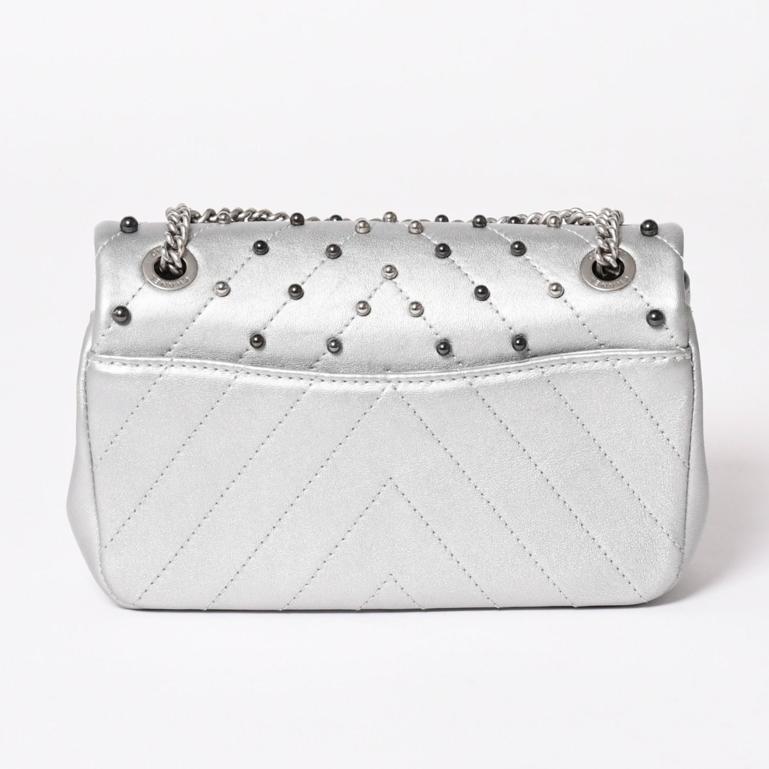Chanel Chevron Stud Wars Chain Shoulder Bag CC Logo Calfskin Silver — view 2