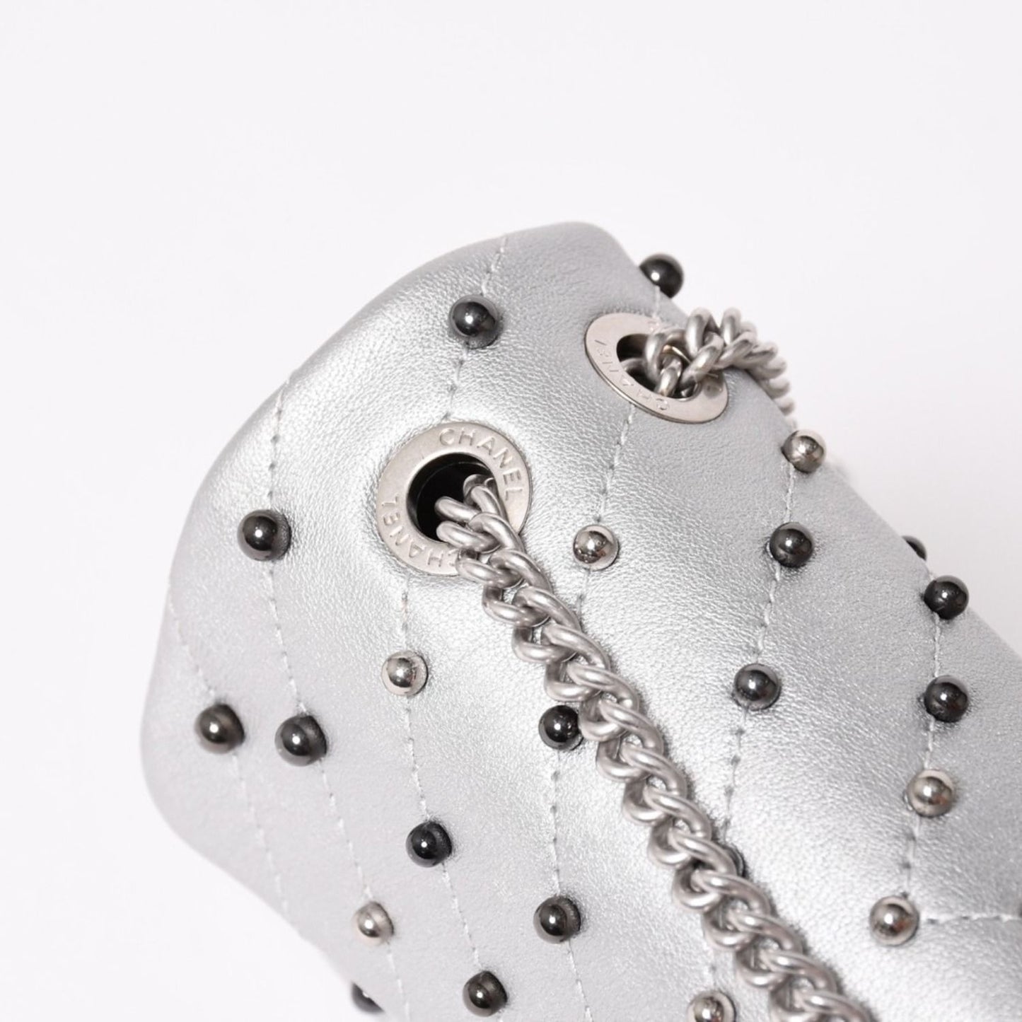 Chanel Chevron Stud Wars Chain Shoulder Bag CC Logo Calfskin Silver — view 4