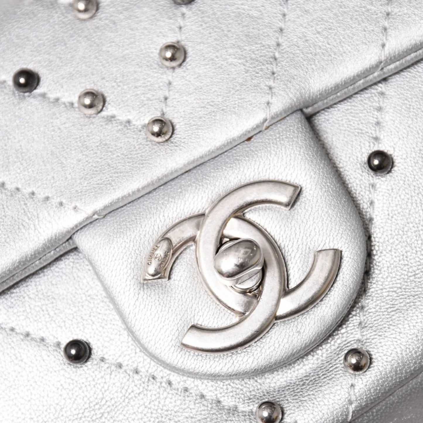 Chanel Chevron Stud Wars Chain Shoulder Bag CC Logo Calfskin Silver — view 8