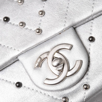 Chanel Chevron Stud Wars Chain Shoulder Bag CC Logo Calfskin Silver — view 8
