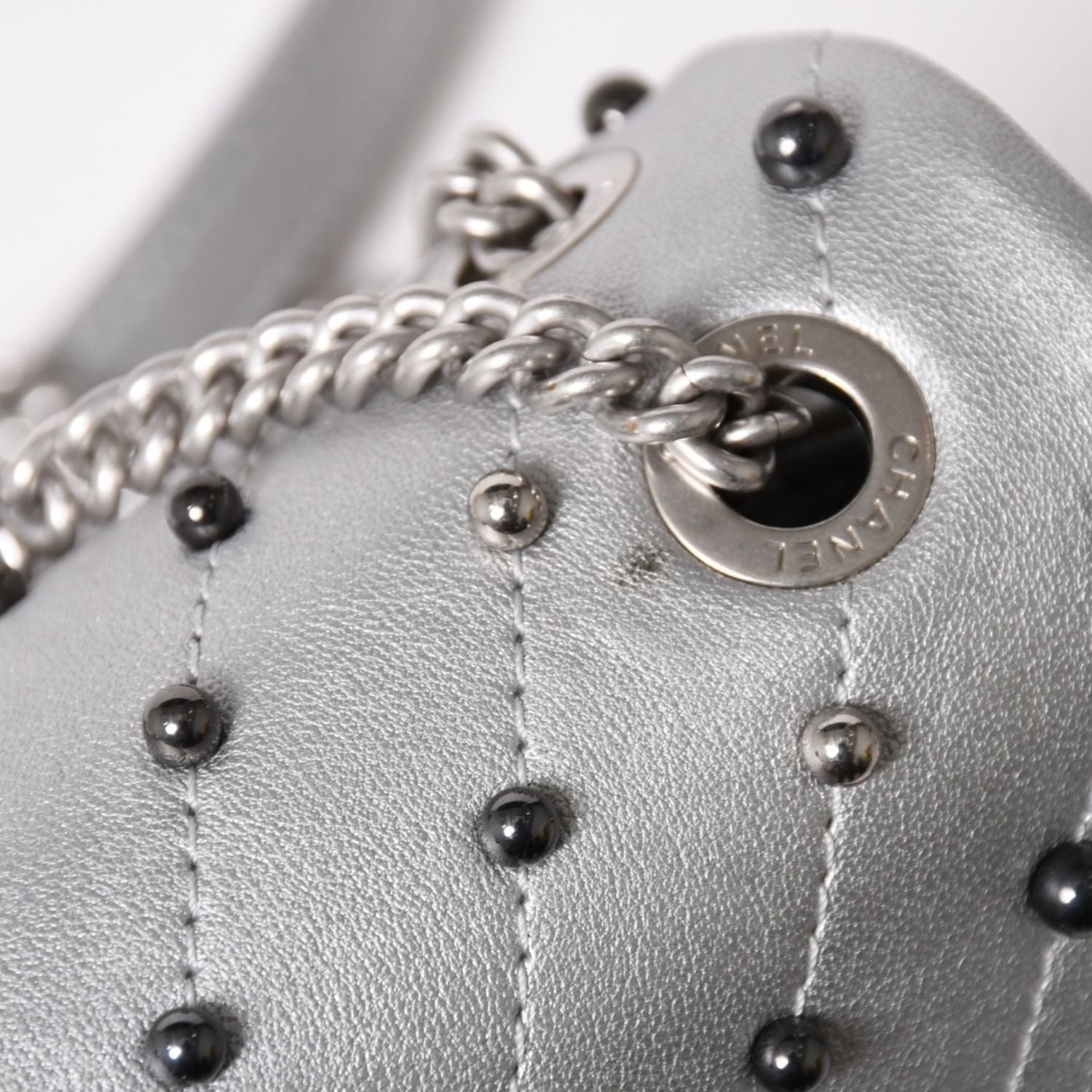 Chanel Chevron Stud Wars Chain Shoulder Bag CC Logo Calfskin Silver — view 5