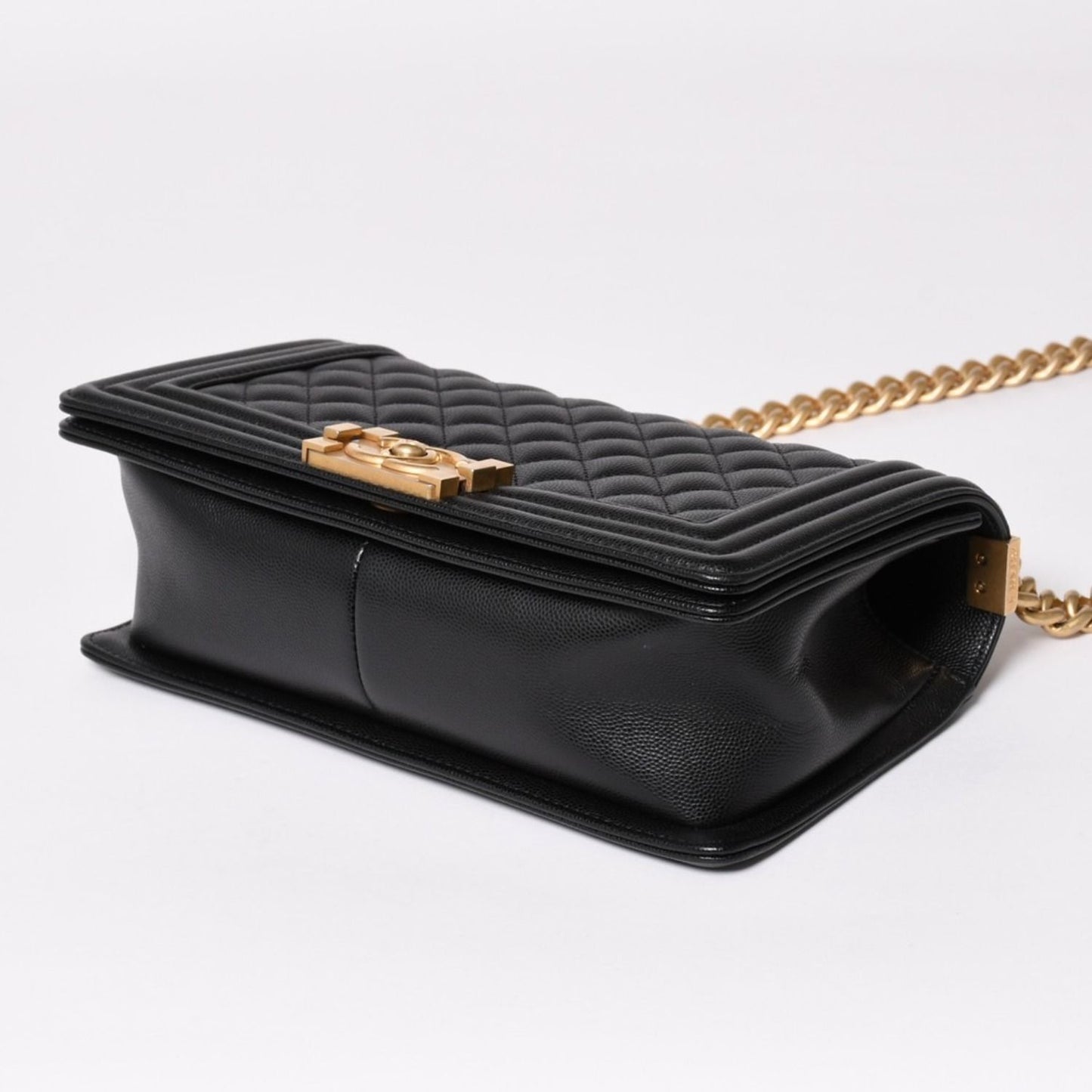 Chanel Boy 25 Medium Chain Shoulder Bag CC Logo Caviar Leather Black — view 7