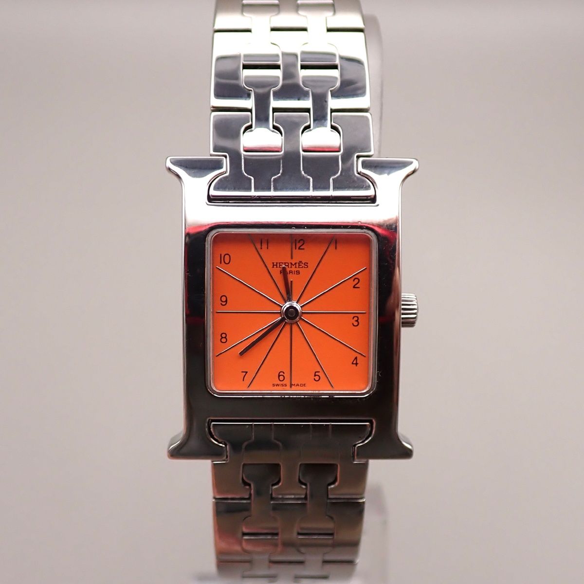 Hermes Watch Silver Orange Quartz