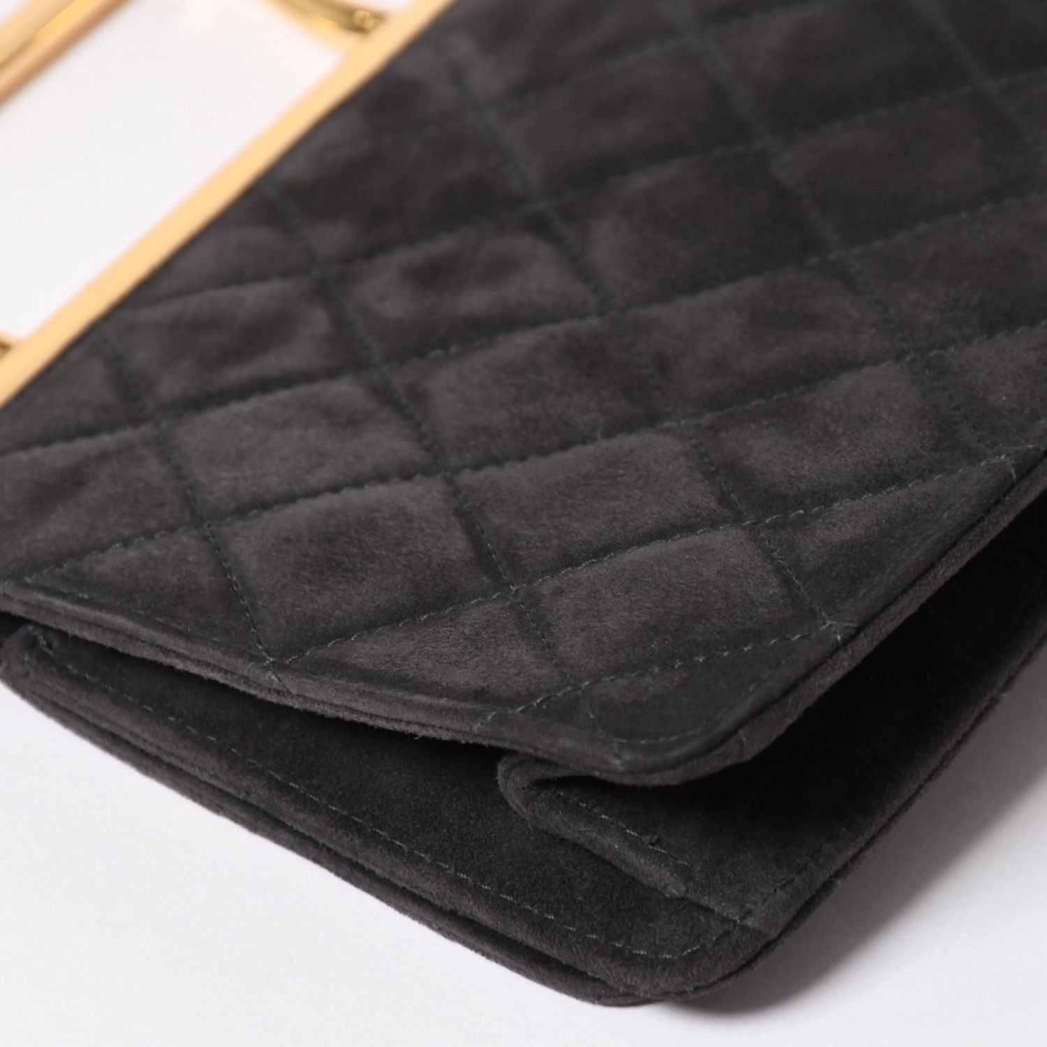 Chanel Top Handle Handbag CC Logo Suede Turnlock Dark Gray Gold — view 8