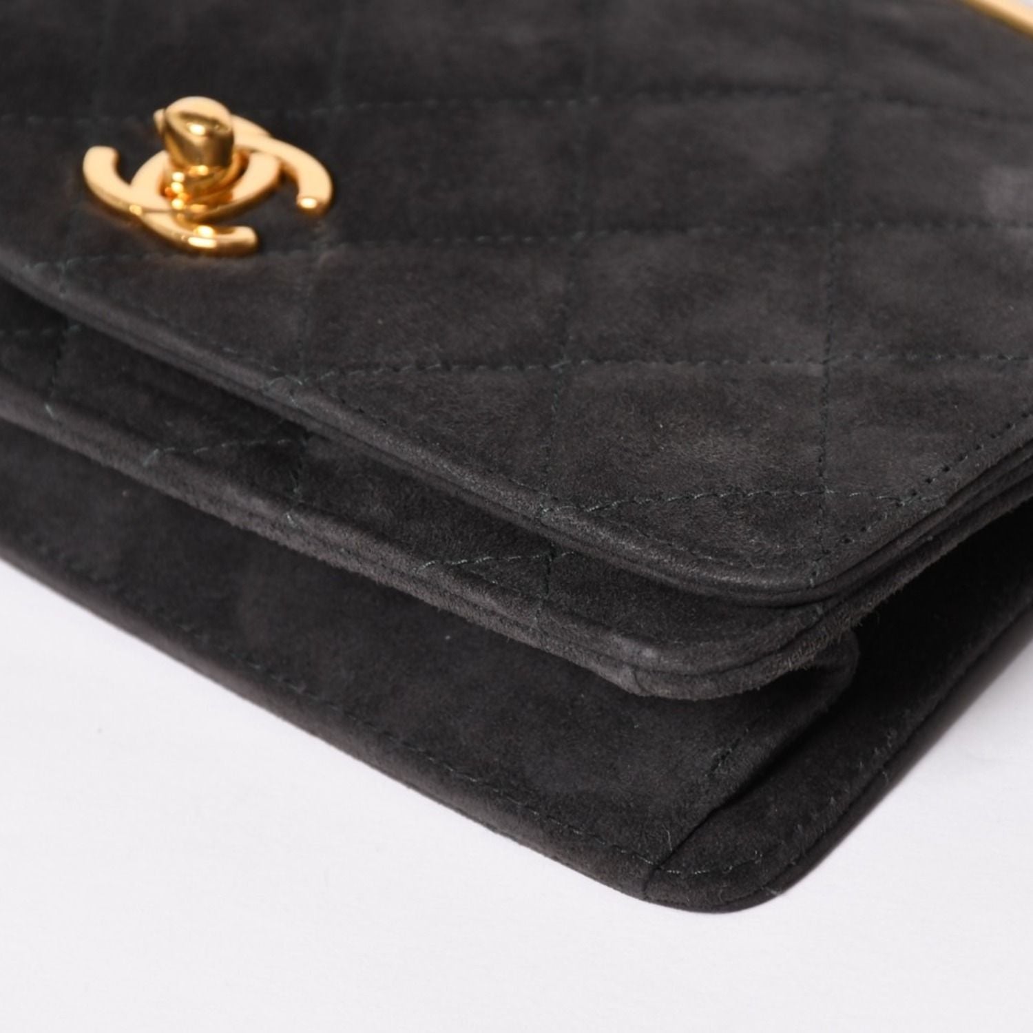 Chanel Top Handle Handbag CC Logo Suede Turnlock Dark Gray Gold — view 5