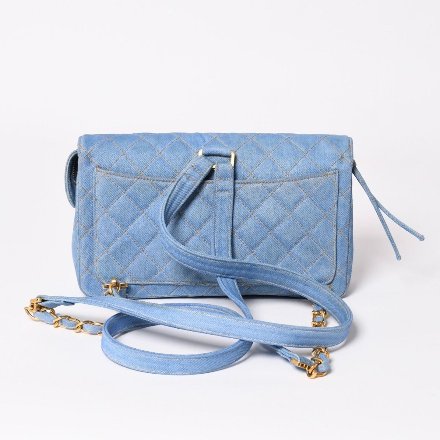 Chanel Quilted Denim Backpack Turnlock Indigo Blue Gold — view 2