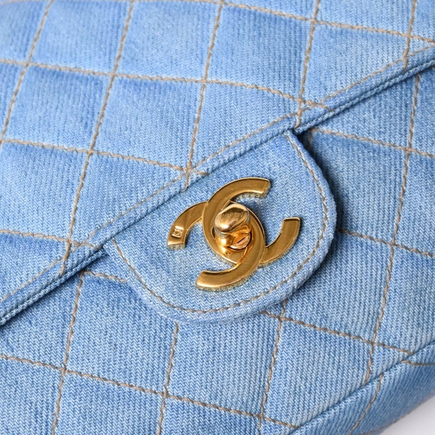 Chanel Quilted Denim Backpack Turnlock Indigo Blue Gold — view 7