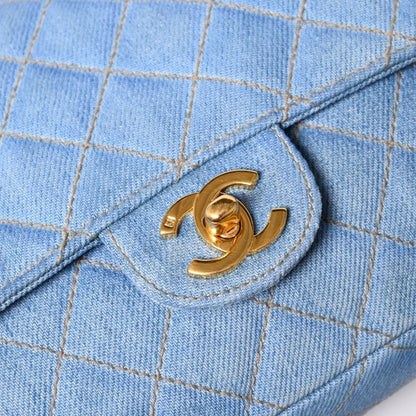 Chanel Quilted Denim Backpack Turnlock Indigo Blue Gold — view 7