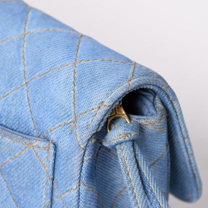 Chanel Quilted Denim Backpack Turnlock Indigo Blue Gold — view 6