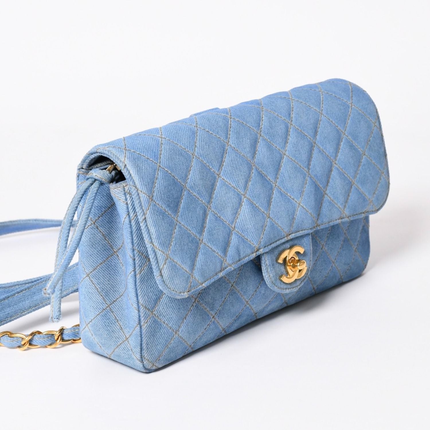 Chanel Quilted Denim Backpack Turnlock Indigo Blue Gold — view 3