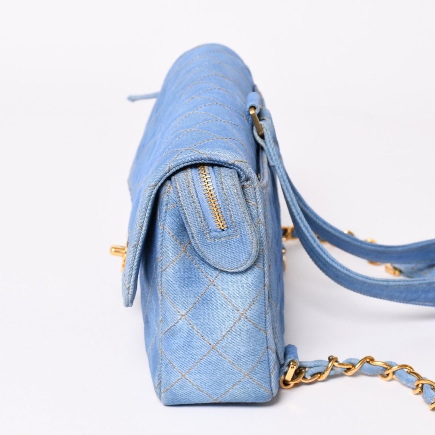 Chanel Quilted Denim Backpack Turnlock Indigo Blue Gold — view 4