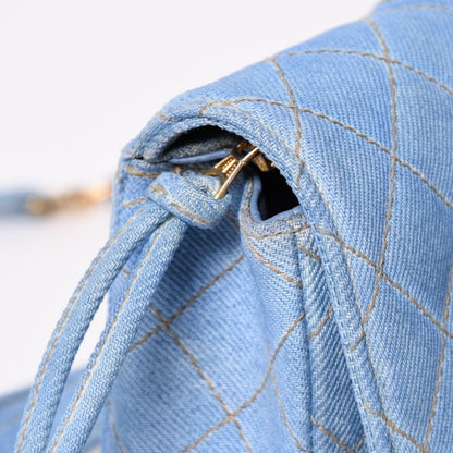 Chanel Quilted Denim Backpack Turnlock Indigo Blue Gold — view 5