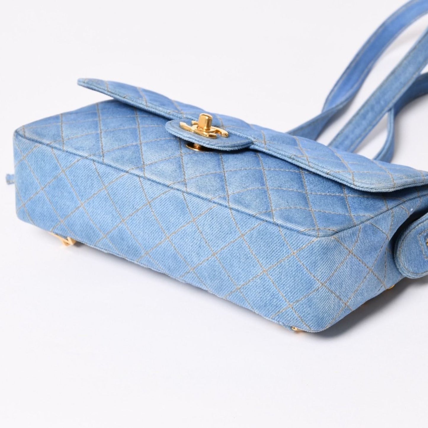 Chanel Quilted Denim Backpack Turnlock Indigo Blue Gold — view 8
