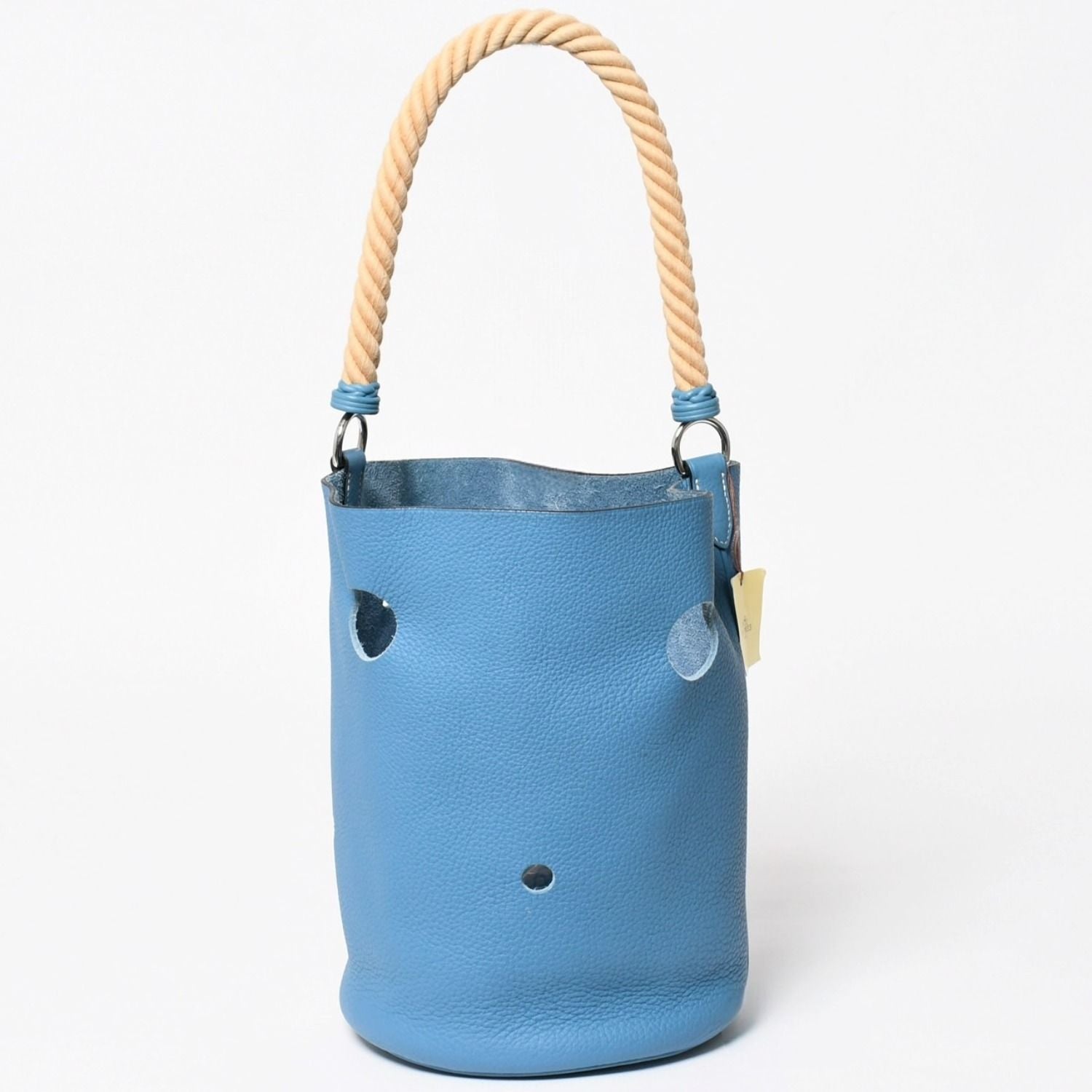 Hermes Mangeoire PM Handbag Blue Jean Taurillon Clemence Drawstring Silver