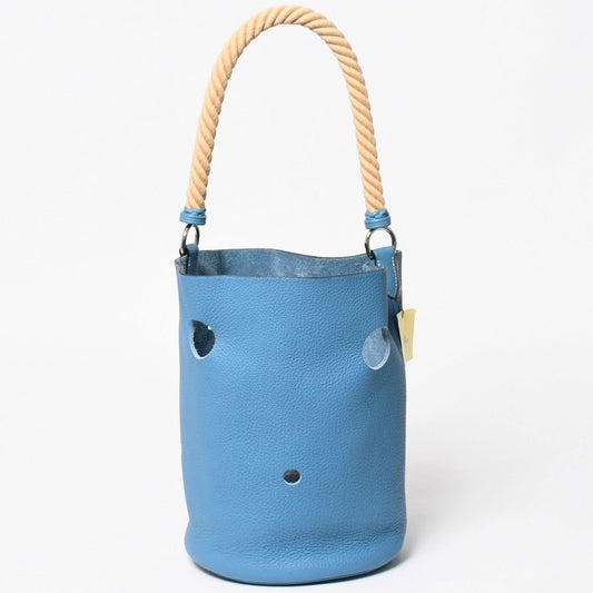 Hermes Mangeoire PM Handbag Blue Jean Taurillon Clemence Drawstring Silver