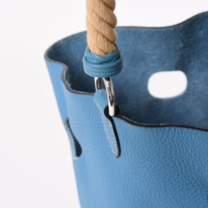 Hermes Mangeoire PM Handbag Blue Jean Taurillon Clemence Drawstring Silver — view 5