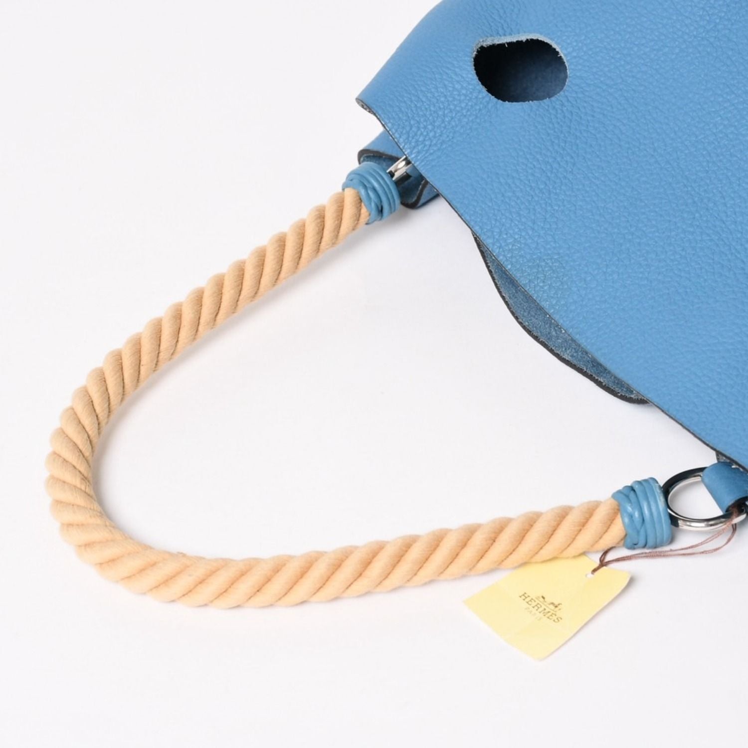 Hermes Mangeoire PM Handbag Blue Jean Taurillon Clemence Drawstring Silver — view 7