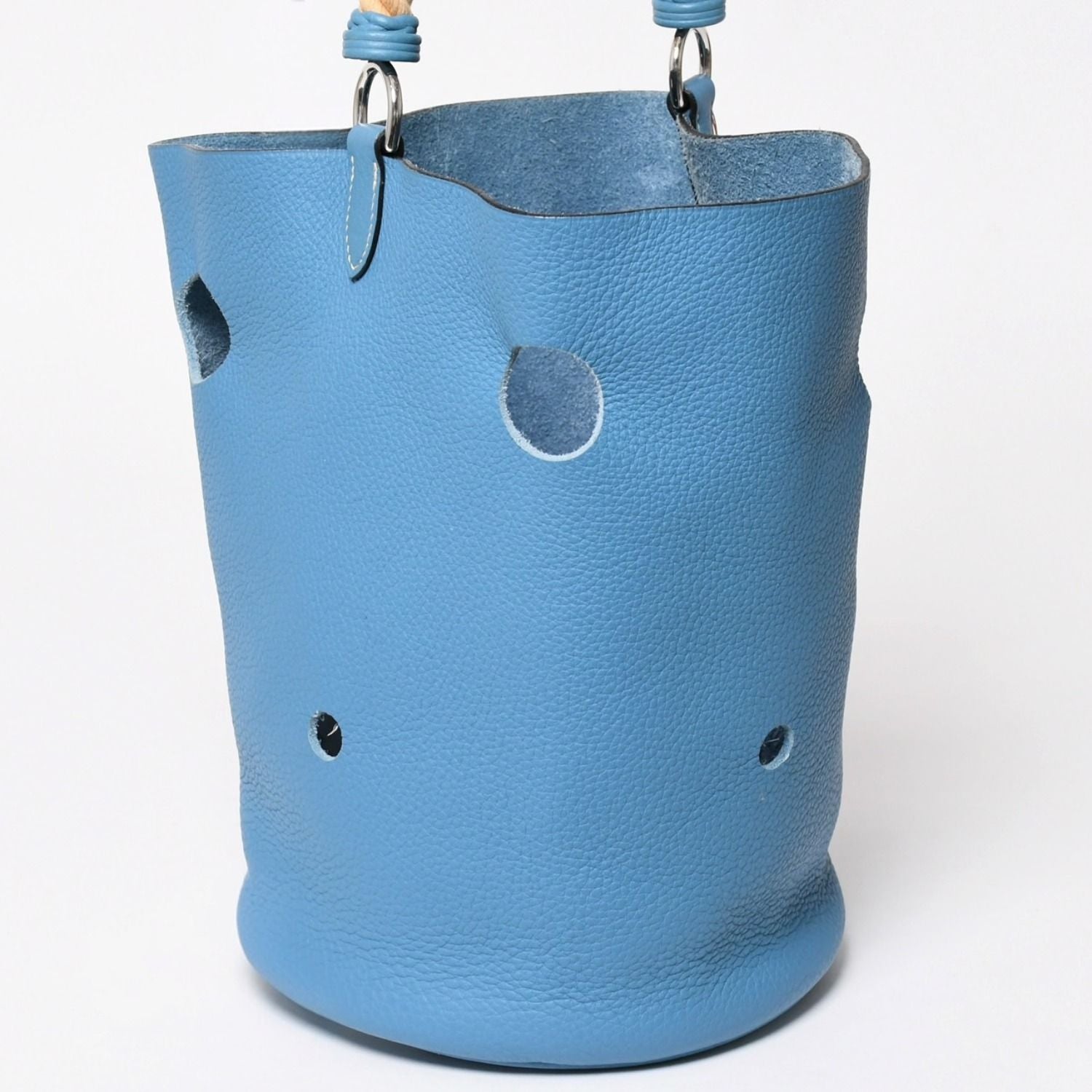 Hermes Mangeoire PM Handbag Blue Jean Taurillon Clemence Drawstring Silver — view 3