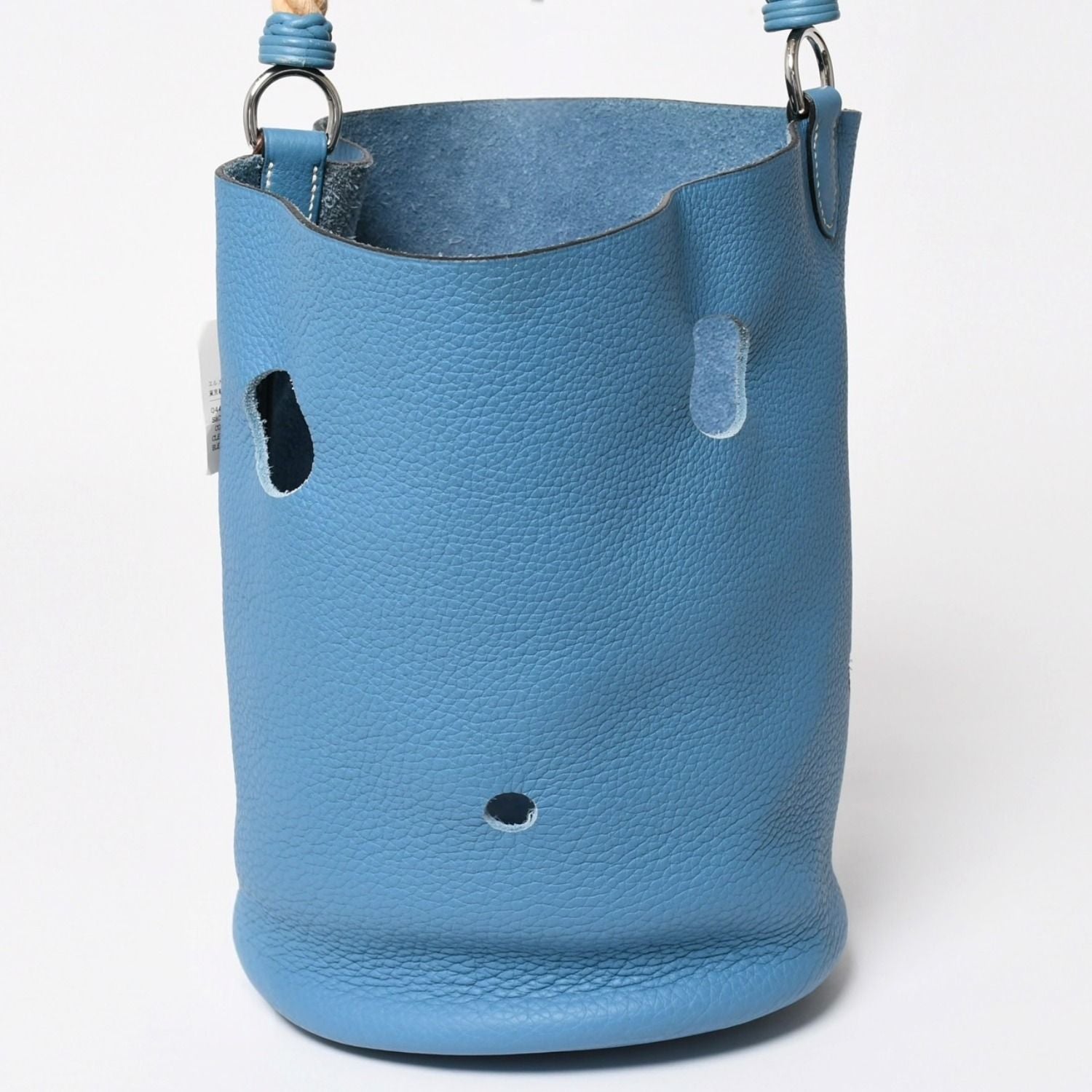Hermes Mangeoire PM Handbag Blue Jean Taurillon Clemence Drawstring Silver — view 4