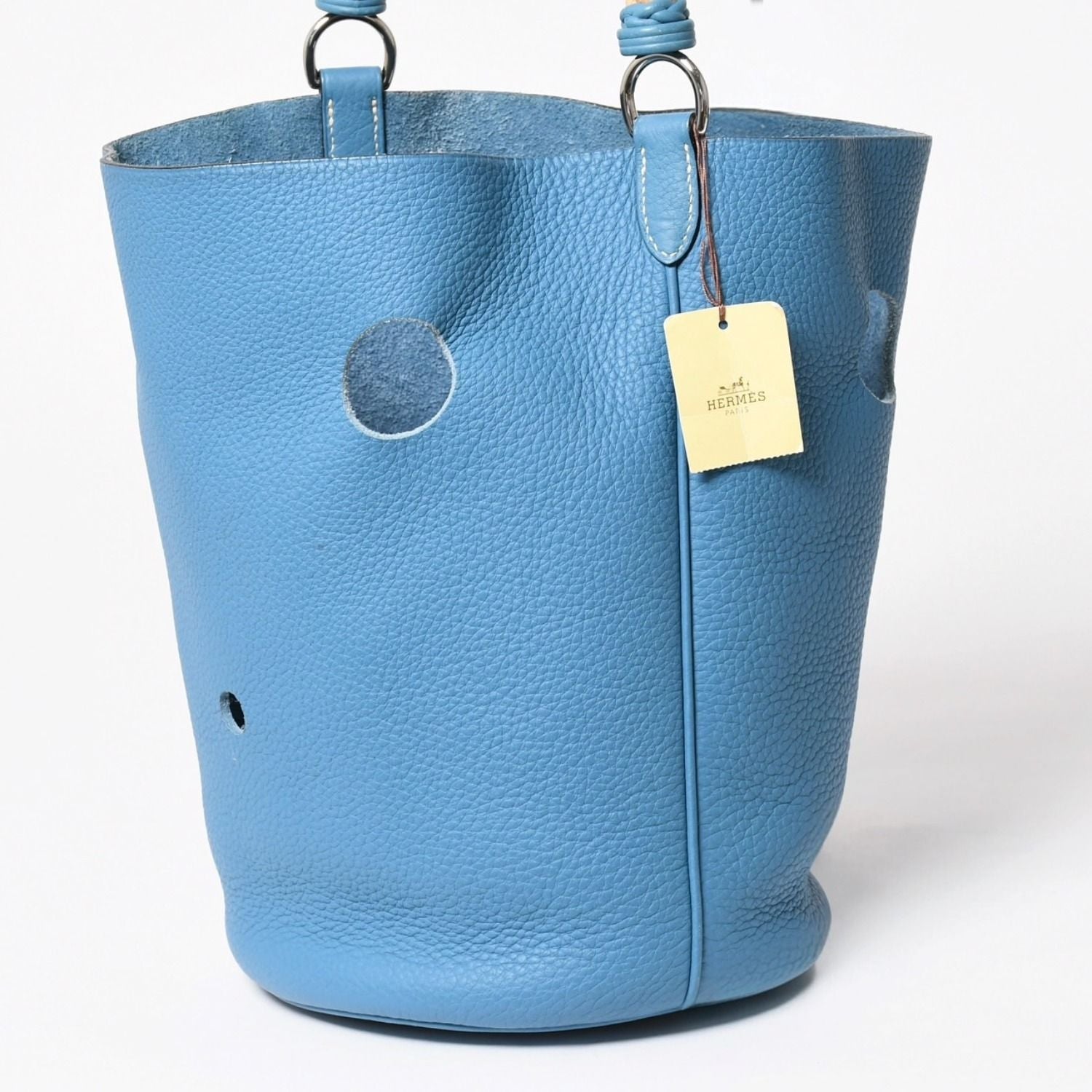 Hermes Mangeoire PM Handbag Blue Jean Taurillon Clemence Drawstring Silver — view 2