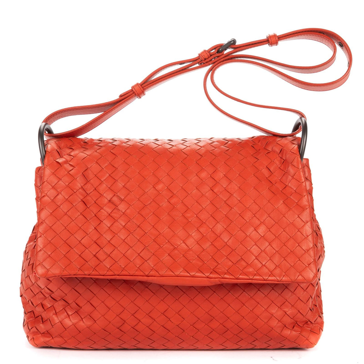 Bottega Veneta Flap Bag Messenger Orange Intrecciato Leather