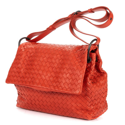 Bottega Veneta Flap Bag Messenger Orange Intrecciato Leather — view 2