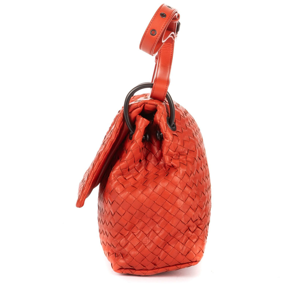 Bottega Veneta Flap Bag Messenger Orange Intrecciato Leather — view 3