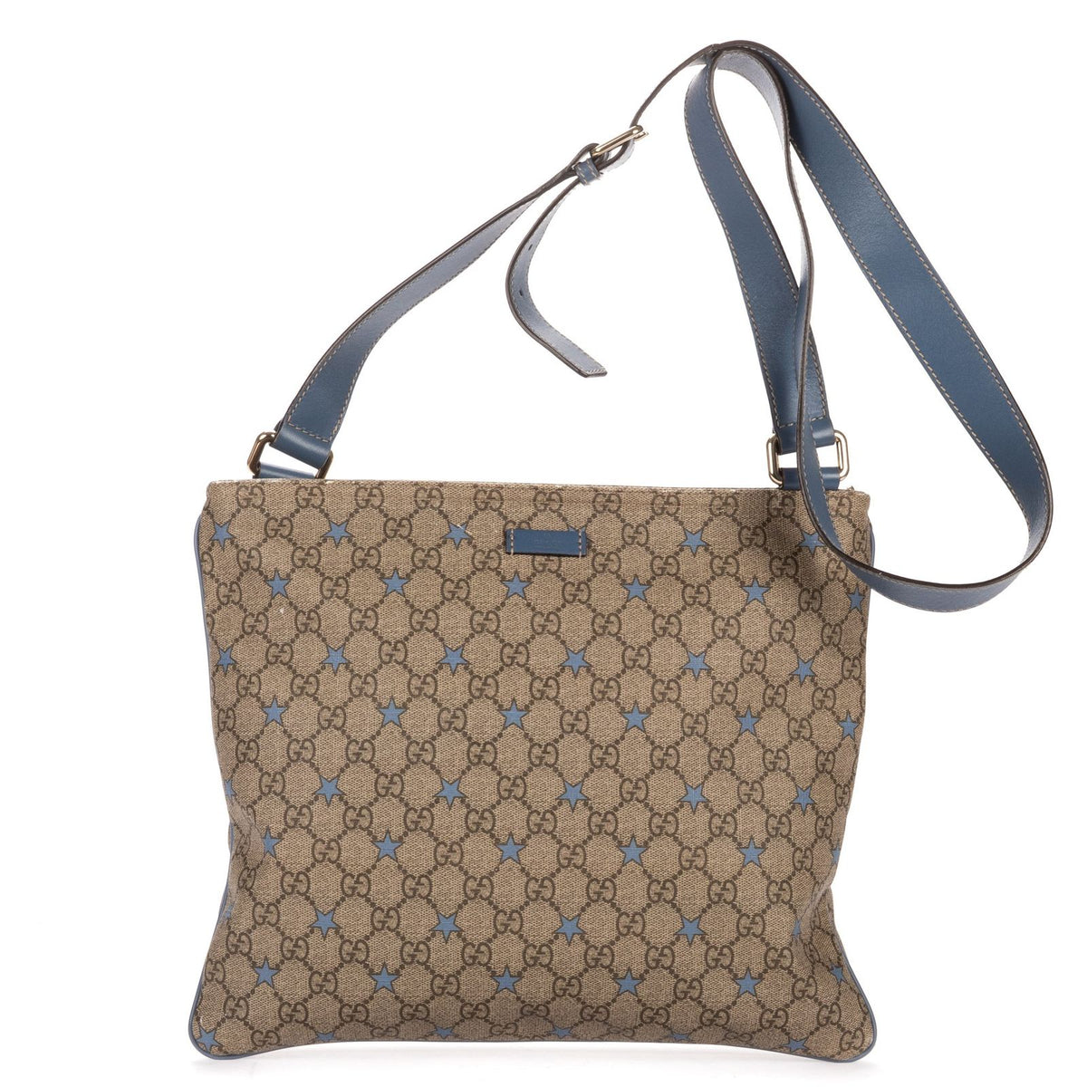 Gucci Large Square Zip Messenger Beige Blue Supreme Star Print Canvas